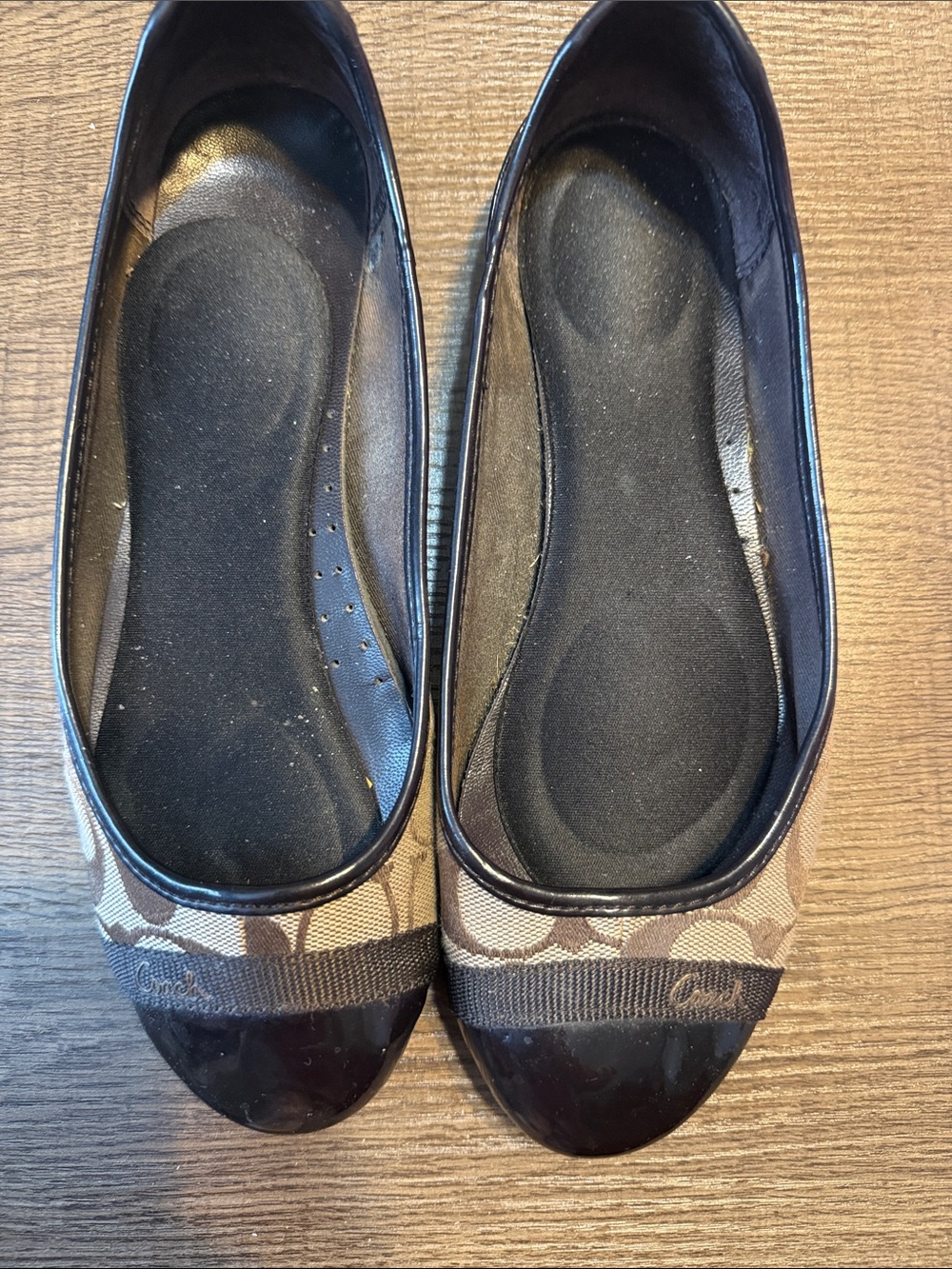 Coach Brown and Black Signature Canvas Ballet Flats